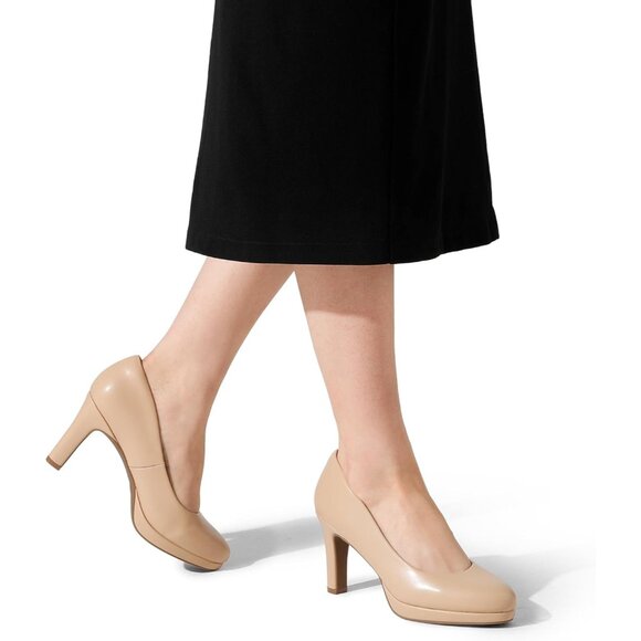 Dream Pairs Women's Nude-pu Polyurethane (PU) Close Toe Low Kitten Heels Pump - Picture 6 of 7